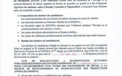 FOURNITURE DE BETAIL : LA SODEPA LANCE UN APPEL D’OFFRES